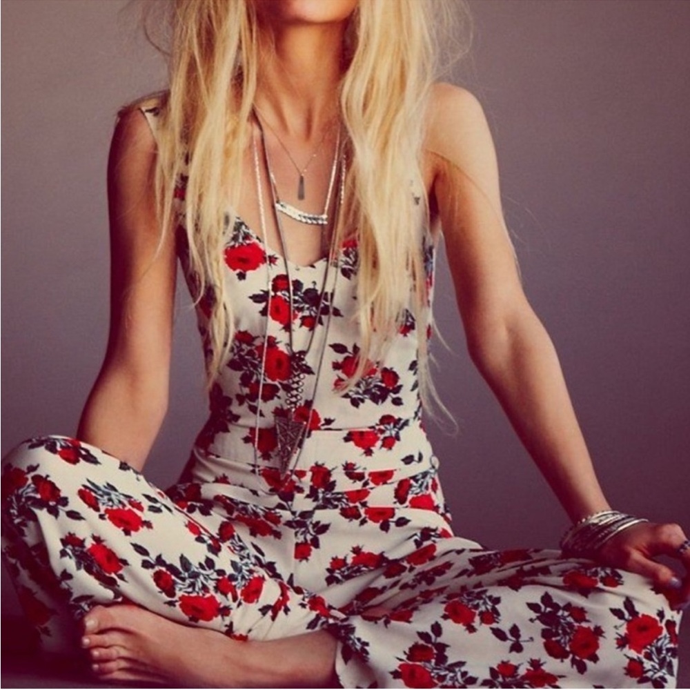 Free People Red Rose Floral Jumpsuit Romper